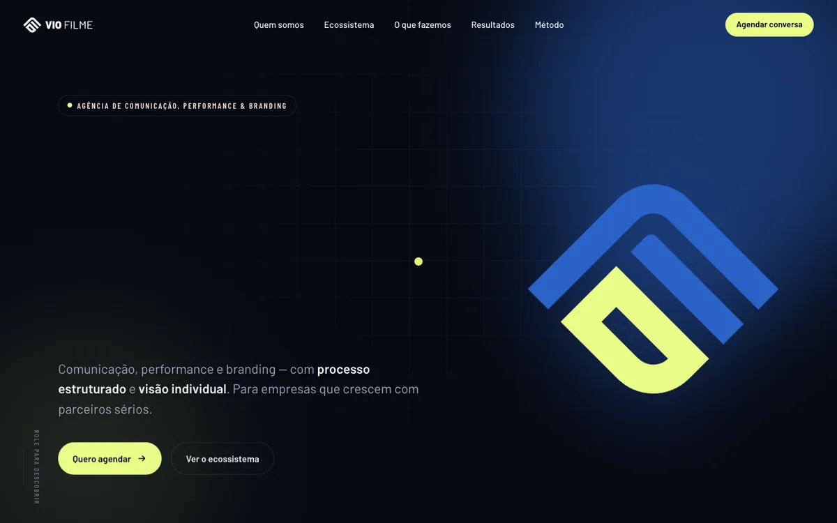 Página inicial do site Agência Viofilme no computador