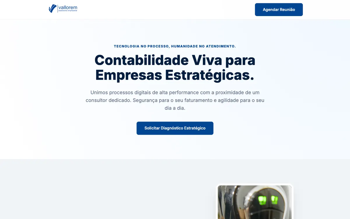 Página inicial do site Vallorem no computador
