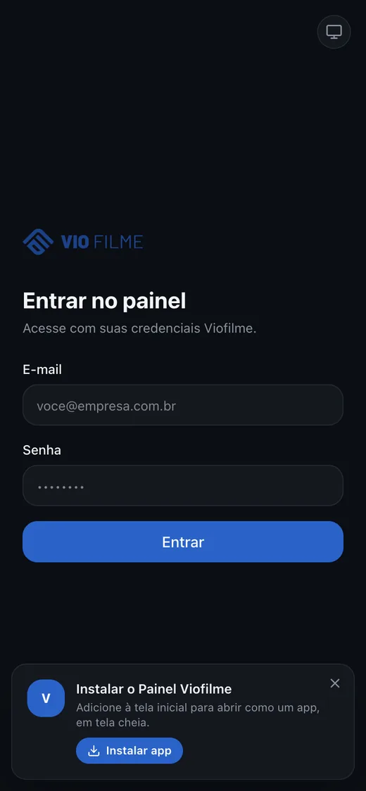 Site Viofilme — Sistema no celular